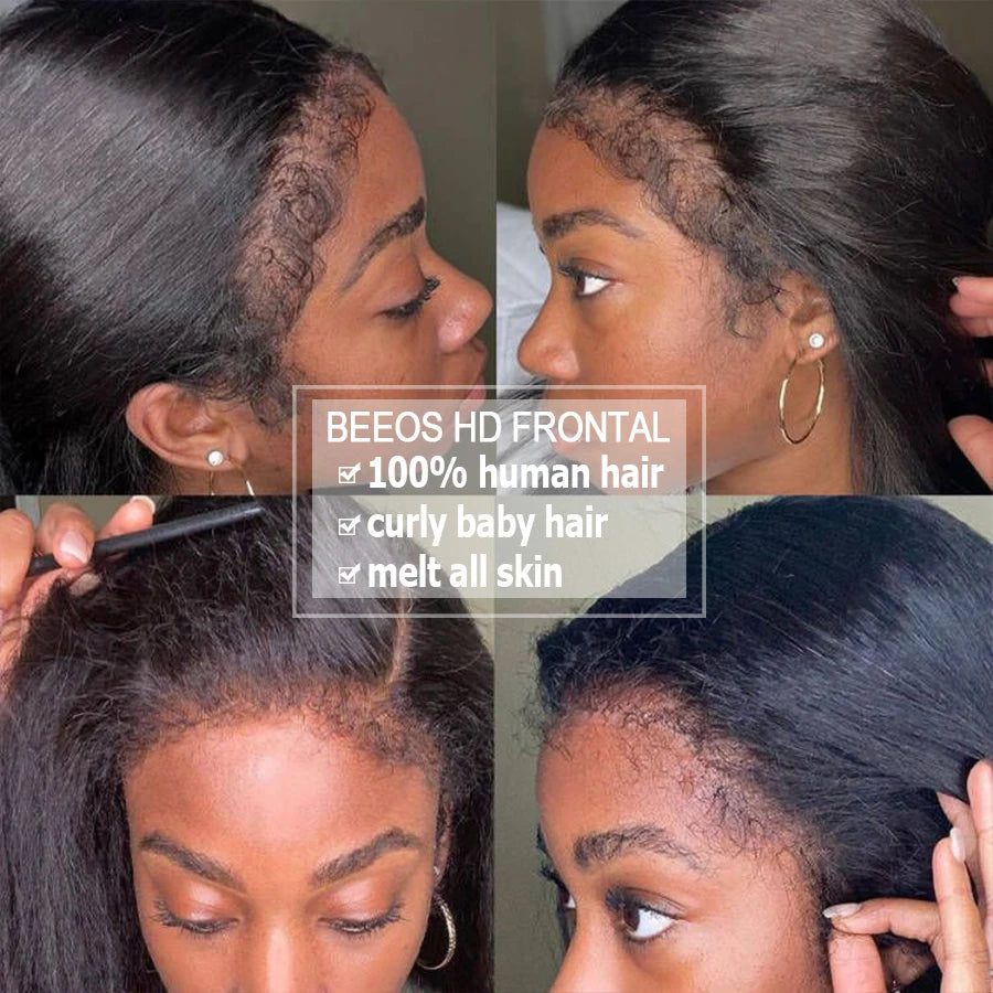 Kinky Straight Curly Baby Hair 13x6 HD Lace Frontal Skinlike Pre plucked 5x5 HD Closure Curly Edge Hairline Brazilian Human Hair