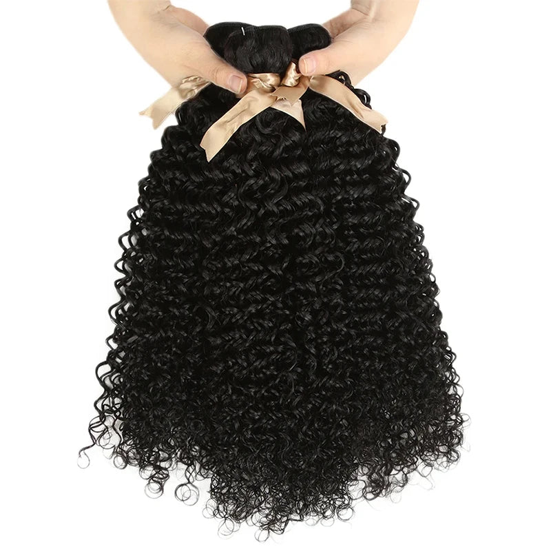 Curly Wave Human Hair Bundles With Closure 4x4 Transparent Lace 1B Color Wet and Wavy Virgin Human Hair Extensions For Women