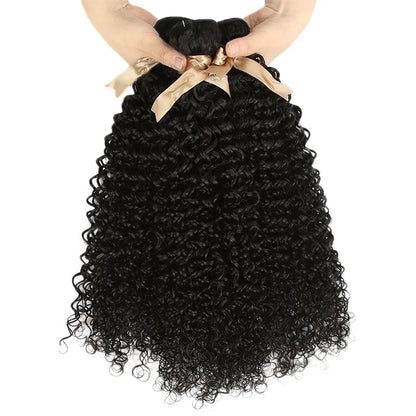 Curly Wave Human Hair Bundles With Closure 4x4 Transparent Lace 1B Color Wet and Wavy Virgin Human Hair Extensions For Women
