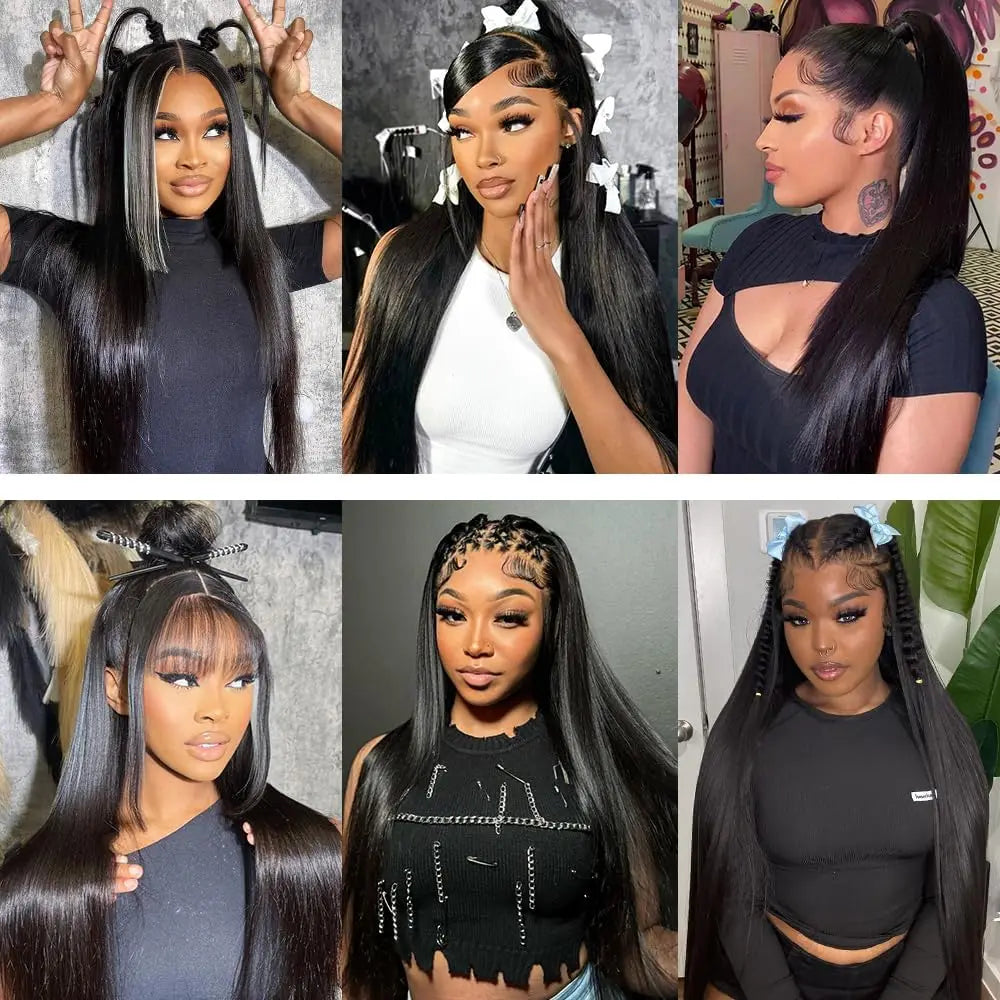 Straight Bundles Human Hair with Frontal Closure Brazilian 100% Human Hair Bundles with 13x4 Lace Frontal Virgin Weave 3 Bundles