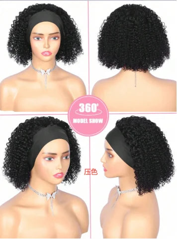 Headband Wig Human Hair Deep Wave None Lace Front Wig BOBO Human Hair Machine Made Wigs Headband Curly Human Hair Wigs for Women