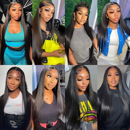 Straight Bundles Human Hair with Frontal Closure Brazilian 100% Human Hair Bundles with 13x4 Lace Frontal Virgin Weave 3 Bundles