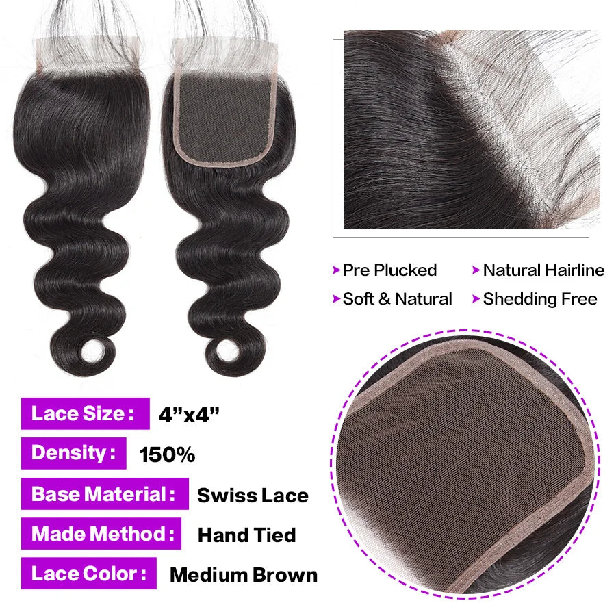 Body Wave Bundle With Frontal 13x4 HD Lace Peruvian 100% Human Hair Extension 3 Bundles With Closure Frontal Natural Color Hair