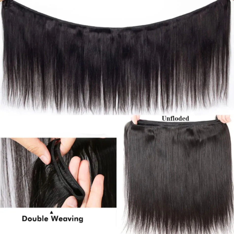 Bone Straight 13A Grade Human Hair Bundles With Closure Malaysian Unprocessed Frontal Tissage Bresiliens Bone Straight Virgin