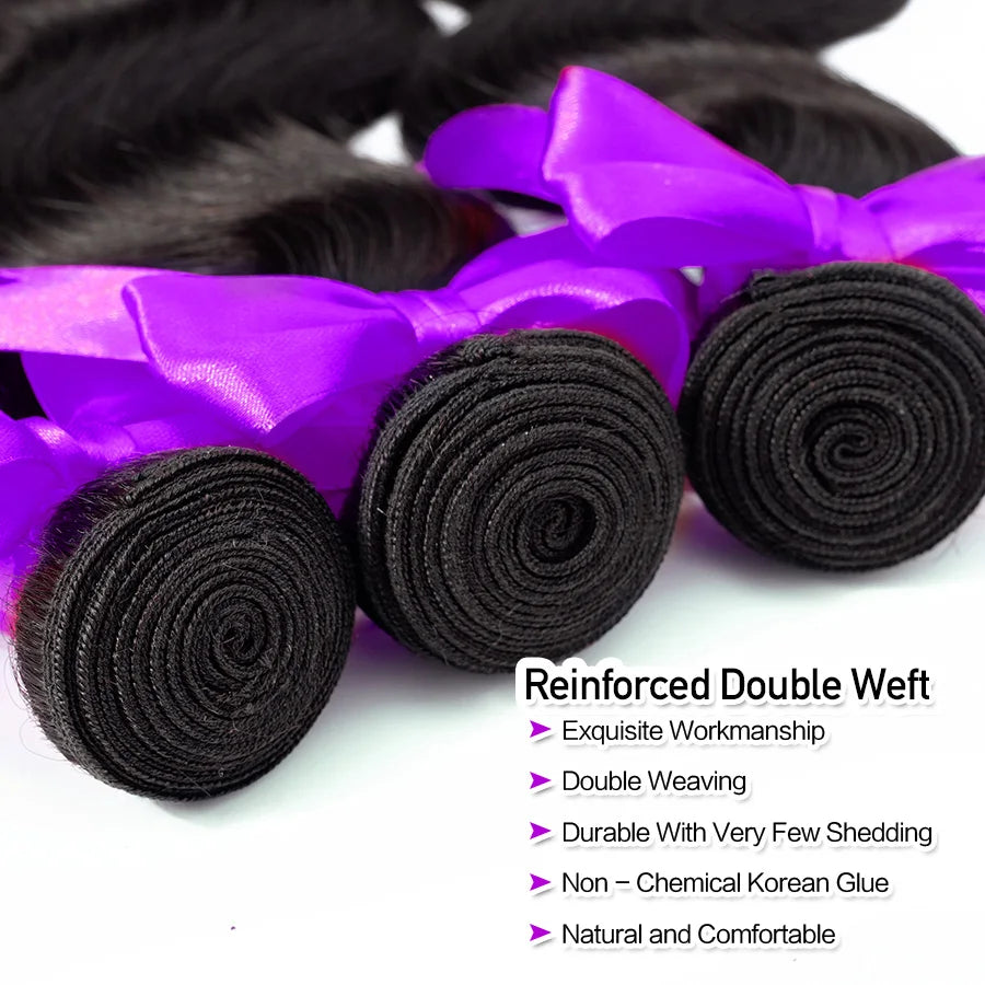 Body Wave Bundle With Frontal 13x4 HD Lace Peruvian 100% Human Hair Extension 3 Bundles With Closure Frontal Natural Color Hair