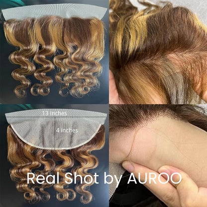 Highlight Body Wave Bundles With Frontal Honey Blonde P4/27 Body Wave Hair Bundles Human Hair Extensions with 13x4 Lace Frontal
