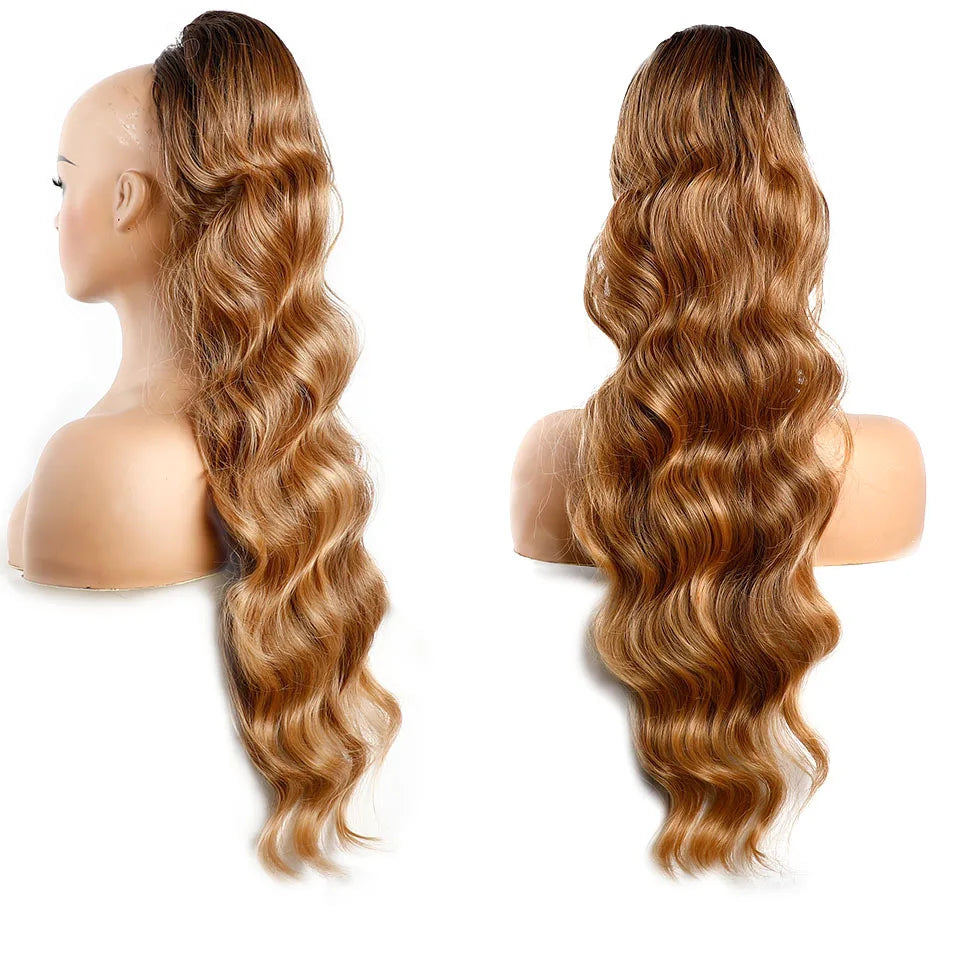 Ponytail Extension Body Wave Drawstring Ponytail Extension 28'' Long Wavy Synthetic Ponytail Hair Extension Clip in Hairpieces