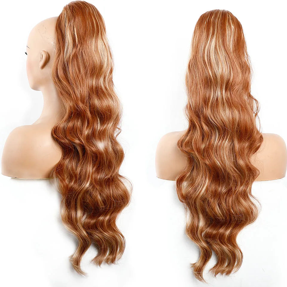 Ponytail Extension Body Wave Drawstring Ponytail Extension 28'' Long Wavy Synthetic Ponytail Hair Extension Clip in Hairpieces