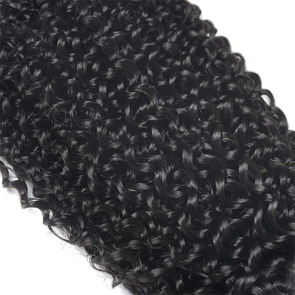 Curly Wave Human Hair Bundles With Closure 4x4 Transparent Lace 1B Color Wet and Wavy Virgin Human Hair Extensions For Women