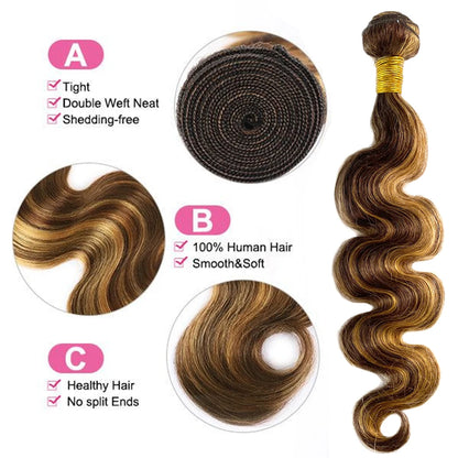 Honey Blonde Bundle With 13x4 Lace Frontal Body Wave Highlight 3 Bundles With Frontal Closure 4/27 Color Human Hair Extensions