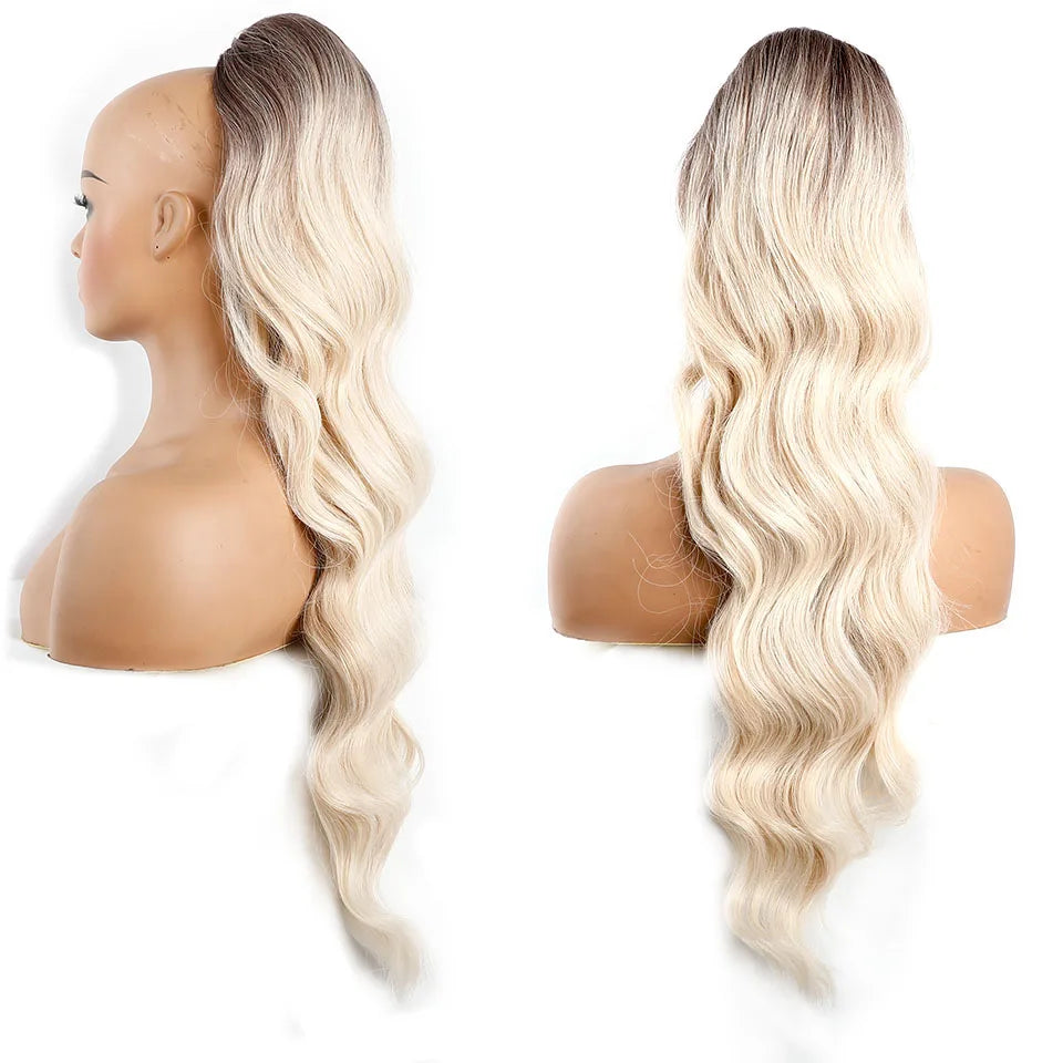 Ponytail Extension Body Wave Drawstring Ponytail Extension 28'' Long Wavy Synthetic Ponytail Hair Extension Clip in Hairpieces