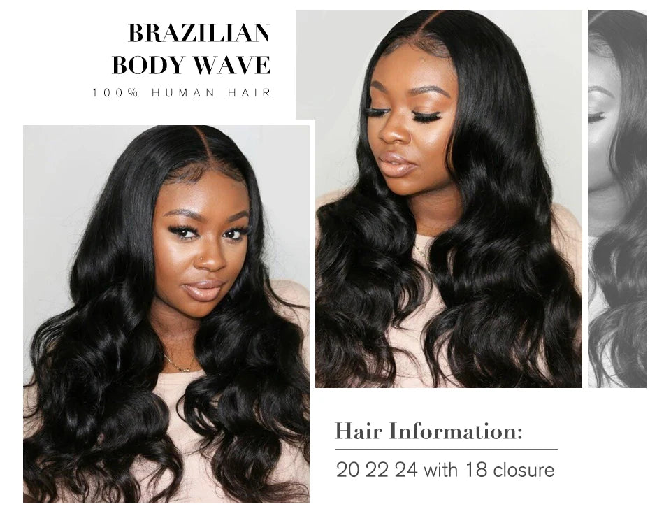 Body Wave Bundle With Frontal 13x4 HD Lace Peruvian 100% Human Hair Extension 3 Bundles With Closure Frontal Natural Color Hair