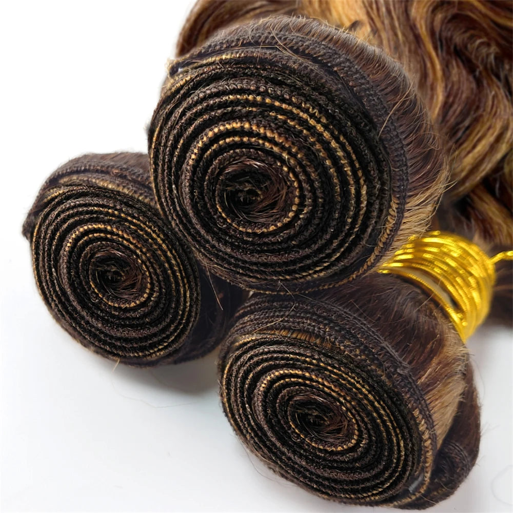 Honey Blonde Bundle With 13x4 Lace Frontal Body Wave Highlight 3 Bundles With Frontal Closure 4/27 Color Human Hair Extensions
