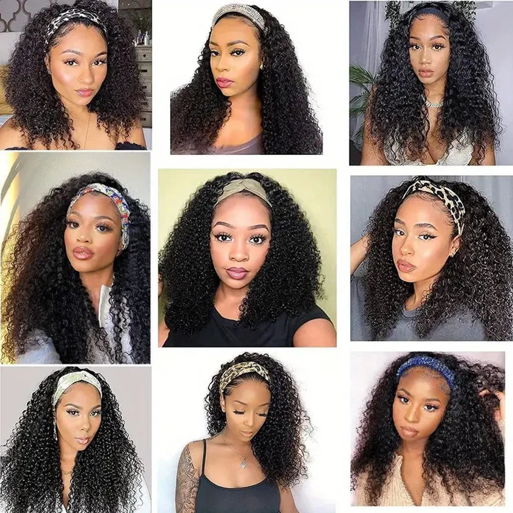 Headband Wig Human Hair Kinky Curly Glueless Wig 30 32 Inches Full Machine Made Curly Headband Bob Wig Human Hair Wigs for Women