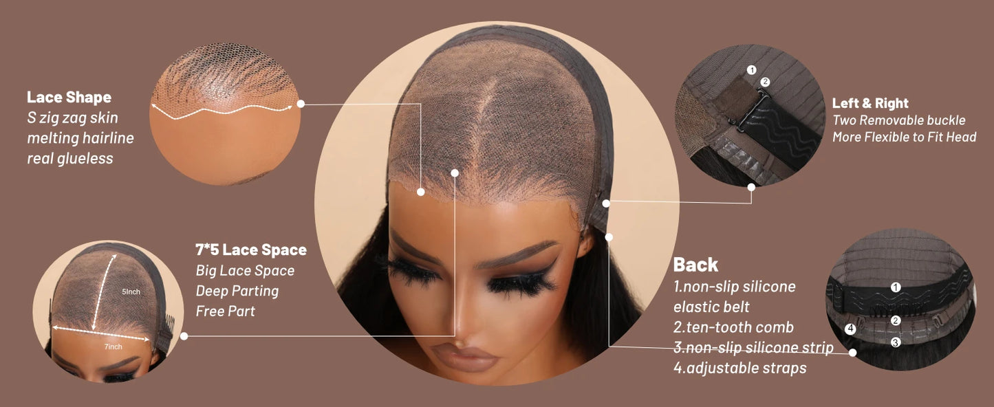 UNICE Hair Fluffy Loose Wave Wig With Curtain Bangs 7x5 Pre Cut Pre Bleached Glueless Wigs Human Hair Ready To Wear 180% Density