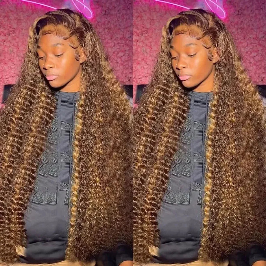 Highlight 13x6 Lace Frontal Wig Human Hair Brazilian Curly Wigs For Women Deep Water Wave HD Lace Wig  Transparent Colored Hair