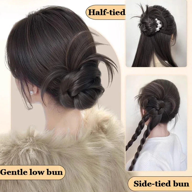 Synthetic Claw Clip Ponytail Extensions Messy Chignon Bun Ponytails Wavy Curly Hairpieces For Women Low Claw Clip In Hair Wig