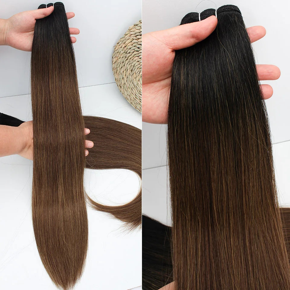Bio Straight Hair Bundles 26" Natural Soft Heat Resistant Fiber Synthetic Fiber Hair Extensions Protein Straight Hair Weave