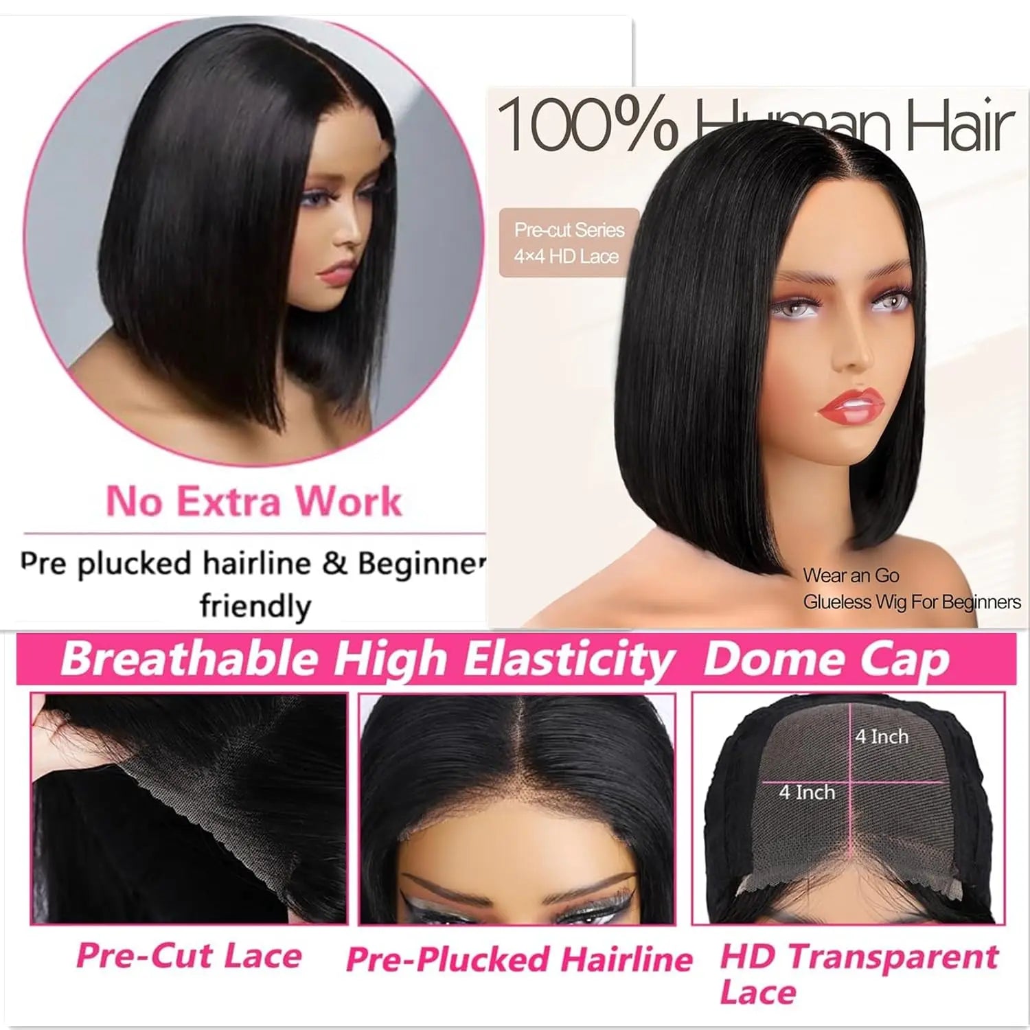 Glueless Wigs Human Hair Wear Go Bob Wigs Straight Lace Front Pre Plucked 13x4 HD Brazilian Transparent Lace Frontal Wig on Sale