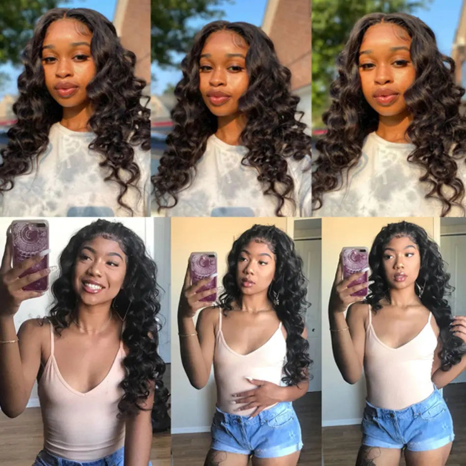 Malaysian Raw Virgin Hair Unprocessed Tissage Human Bundles HD Frontal Loose Wave Bundles With 4X4 Closure Natural Black Deep