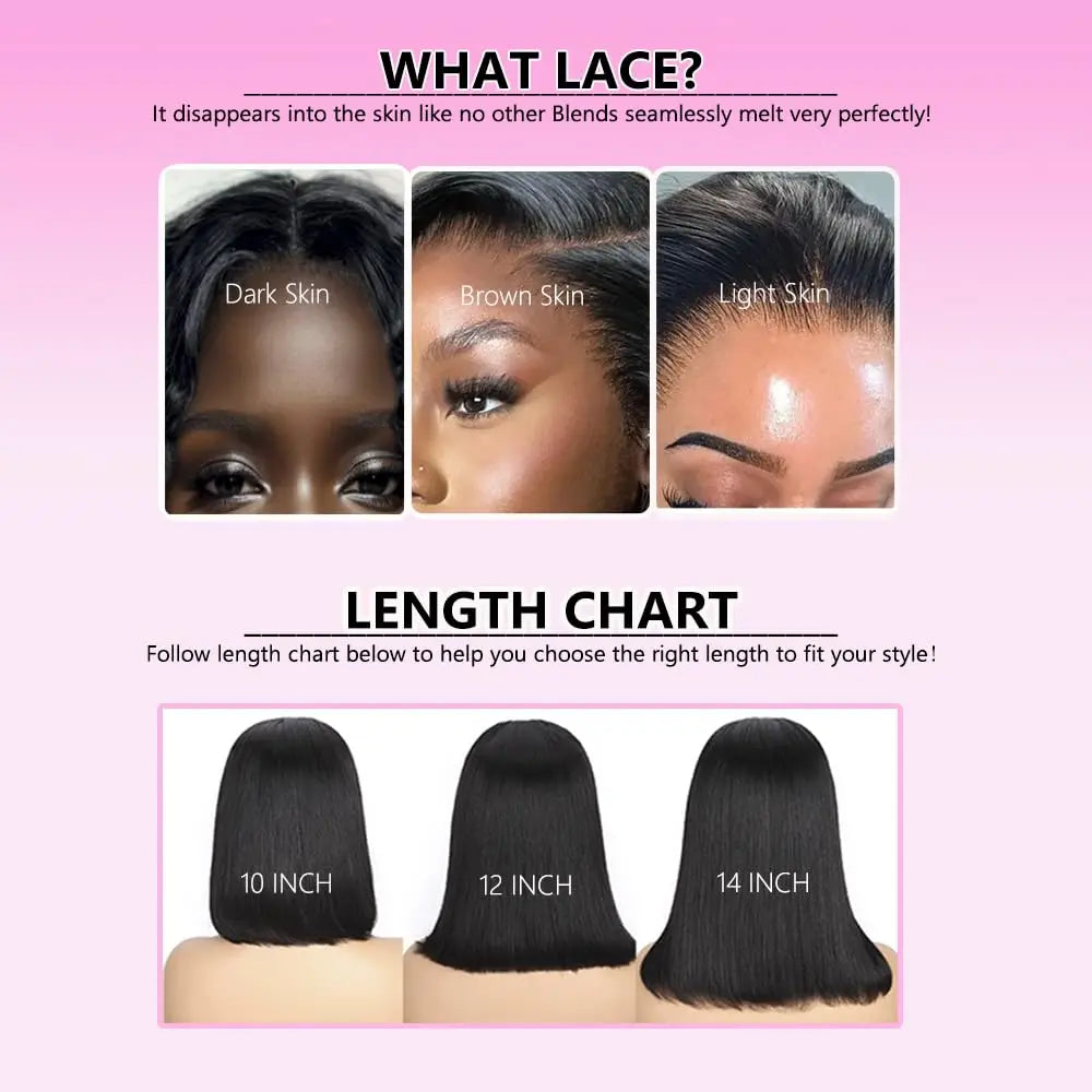 Glueless Wigs Human Hair Wear Go Bob Wigs Straight Lace Front Pre Plucked 13x4 HD Brazilian Transparent Lace Frontal Wig on Sale