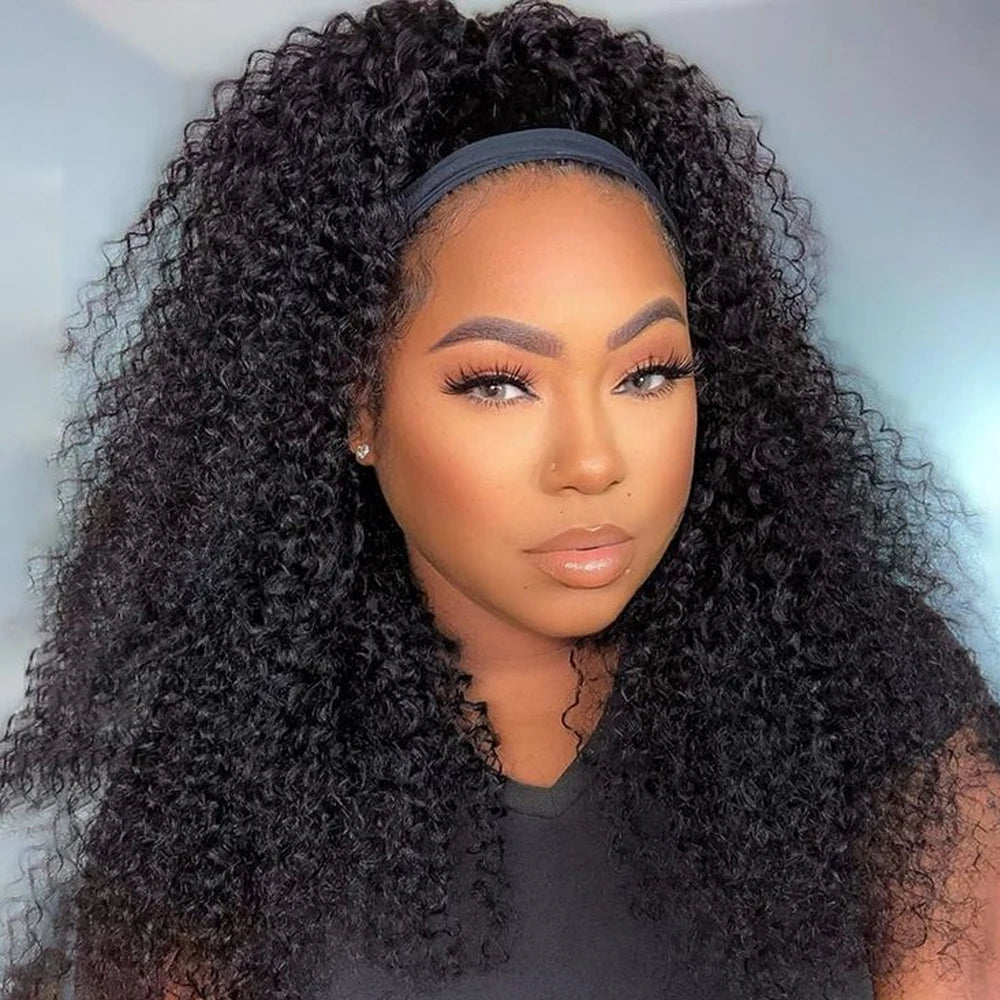Headband Wig Human Hair Kinky Curly Glueless Wig 30 32 Inches Full Machine Made Curly Headband Bob Wig Human Hair Wigs for Women