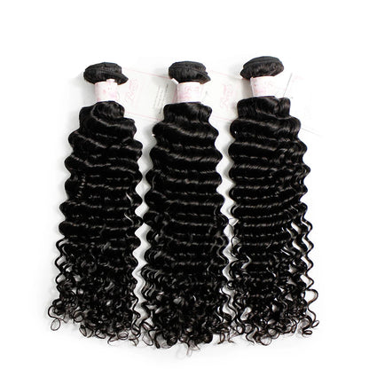 BEEOS Natural Deep Wave Bundles Double Weft Hair Extension Human Hair Deep Curly Brazilian Remy Weave Bundles 1/3 Pieces 40in