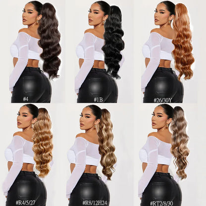 Ponytail Extension Body Wave Drawstring Ponytail Extension 28'' Long Wavy Synthetic Ponytail Hair Extension Clip in Hairpieces