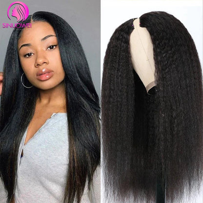 Brazilian U V Part Wig 100% Human Hair No Leave Out Kinky Straight Wig For Women V Part No Glue Natural Color Human Hair Wig