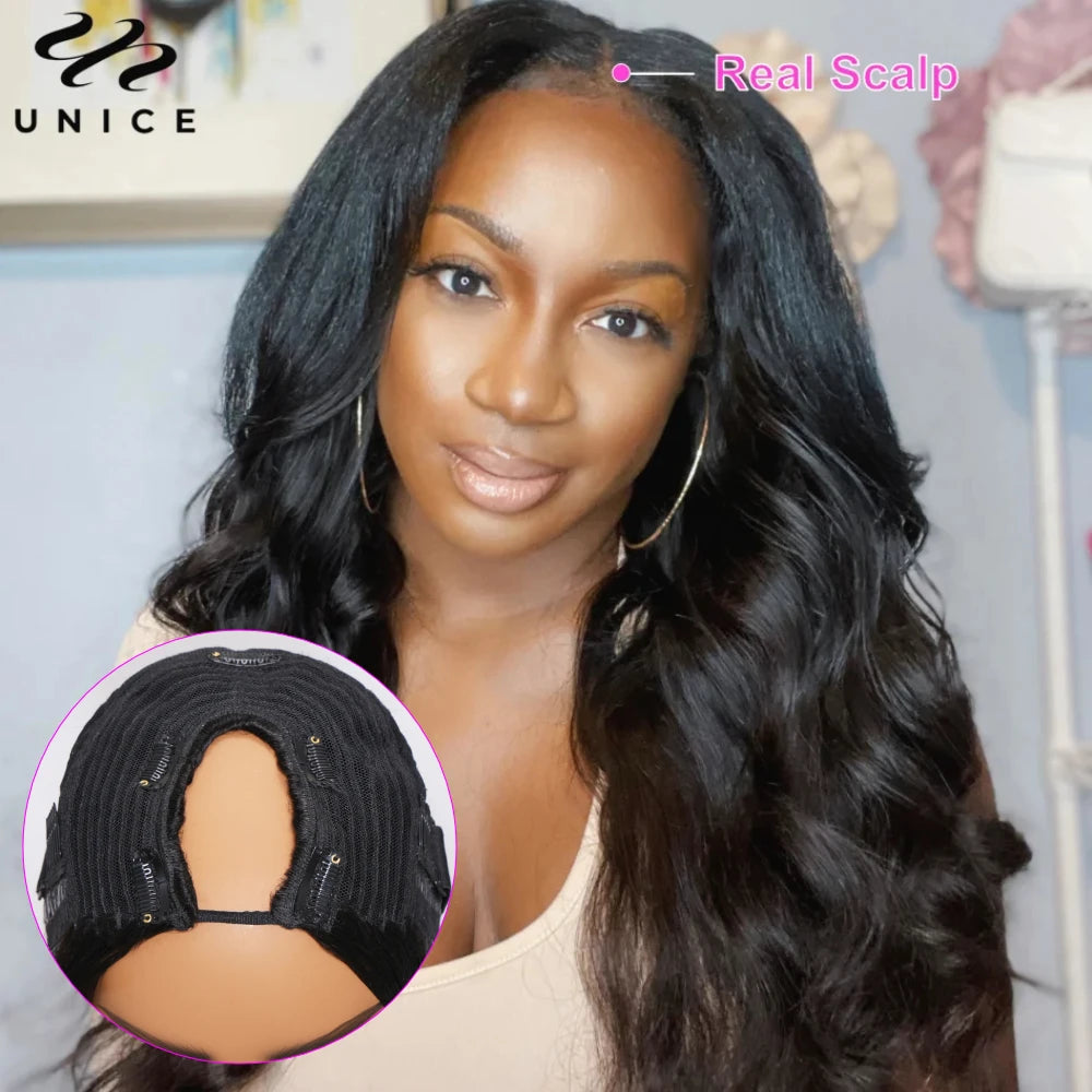 UNice Hair Upgraded Body Wave U Part Wig / V Part Wig With Elastic Drawstring 100% Human Hair Upart Wig Minimal Leave Out