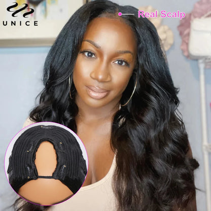 UNice Hair Upgraded Body Wave U Part Wig / V Part Wig With Elastic Drawstring 100% Human Hair Upart Wig Minimal Leave Out