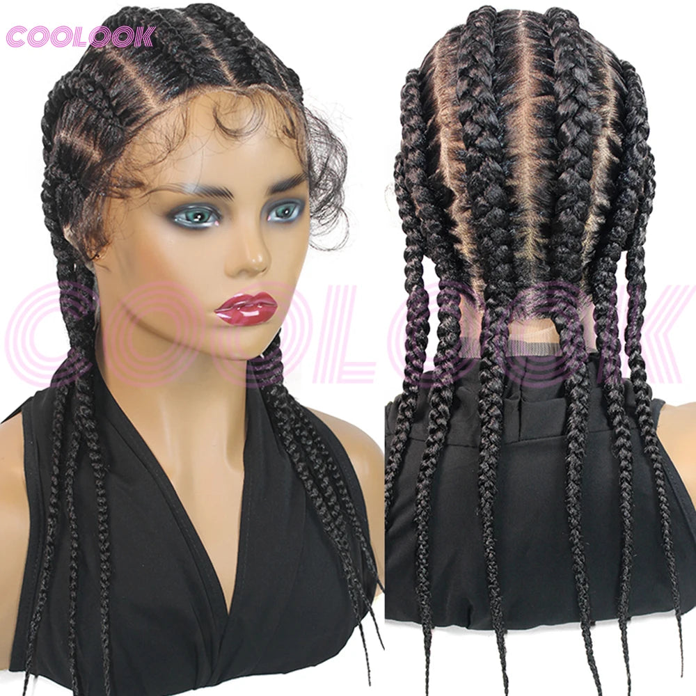 360 Full Lace Cornrow Braided Wigs For Black Women Synthetic Knotless 20" Glueless Braided Wig With Baby Hair Goddess Braids Wig