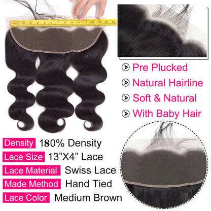 Body Wave Bundle With Frontal 13x4 HD Lace Peruvian 100% Human Hair Extension 3 Bundles With Closure Frontal Natural Color Hair