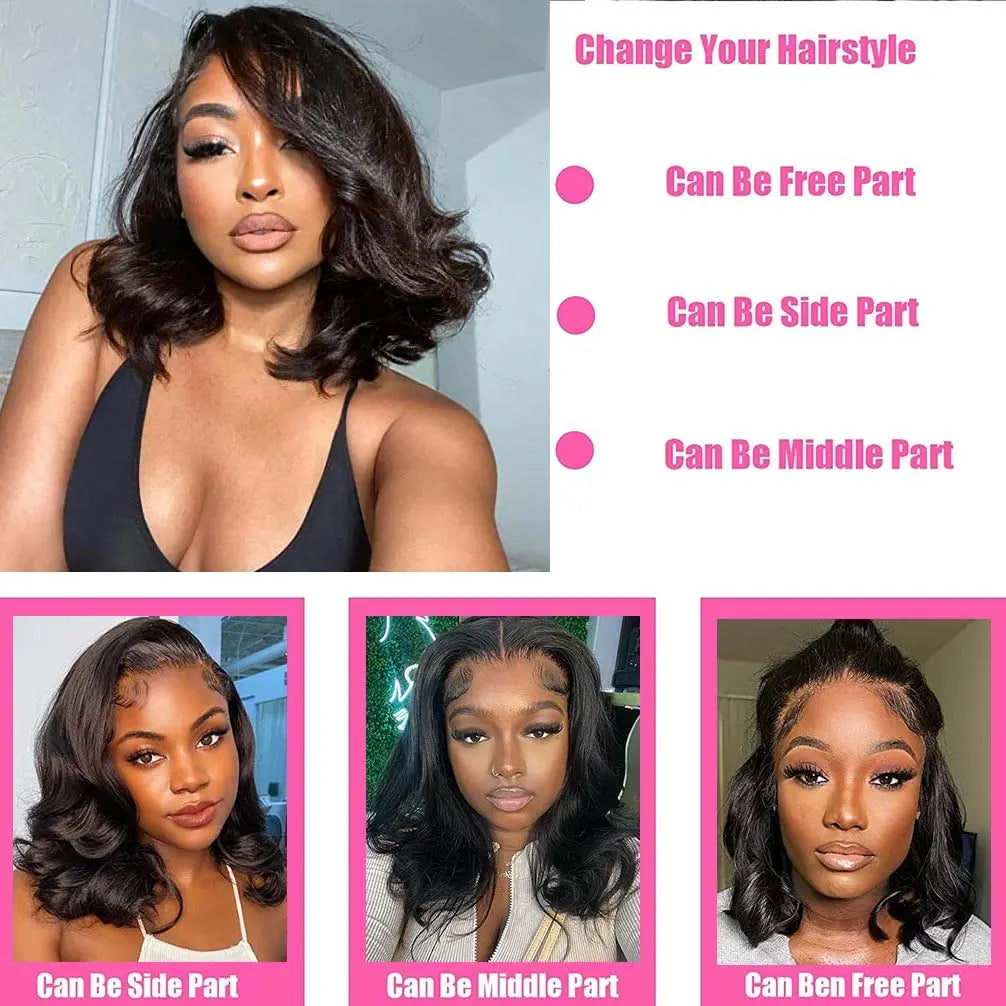 13x4 Lace Frontal Wig Human Hair Short Bob Wig Body Wave 4x4 HD Lace Front Closure Wig Brazilian Virgin Hair Natural Black Color