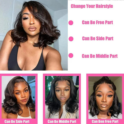 13x4 Lace Frontal Wig Human Hair Short Bob Wig Body Wave 4x4 HD Lace Front Closure Wig Brazilian Virgin Hair Natural Black Color