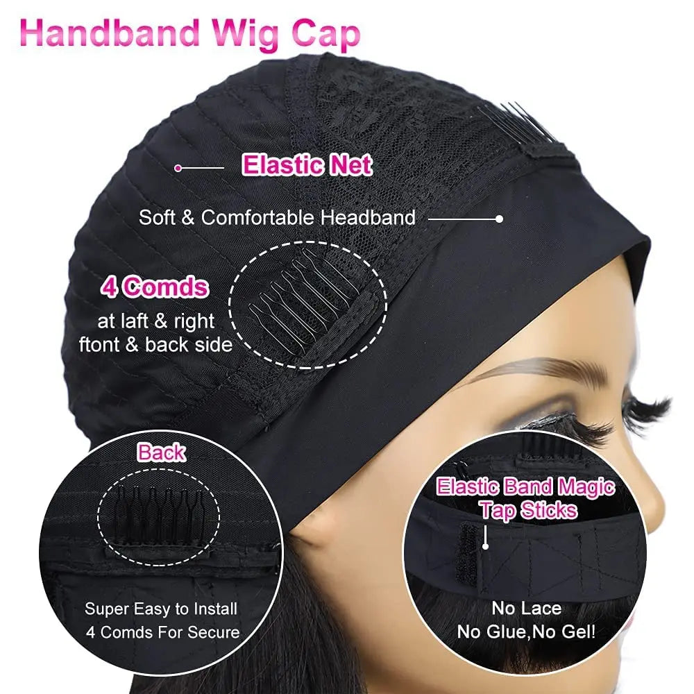 Headband Wig Human Hair Deep Wave None Lace Front Wig BOBO Human Hair Machine Made Wigs Headband Curly Human Hair Wigs for Women