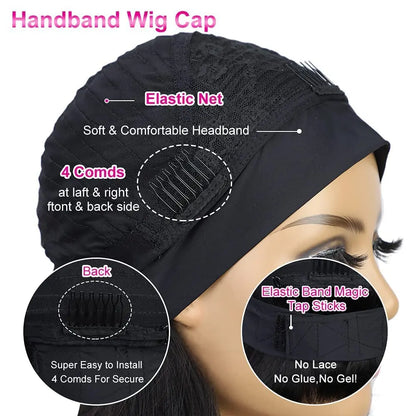 Headband Wig Human Hair Deep Wave None Lace Front Wig BOBO Human Hair Machine Made Wigs Headband Curly Human Hair Wigs for Women