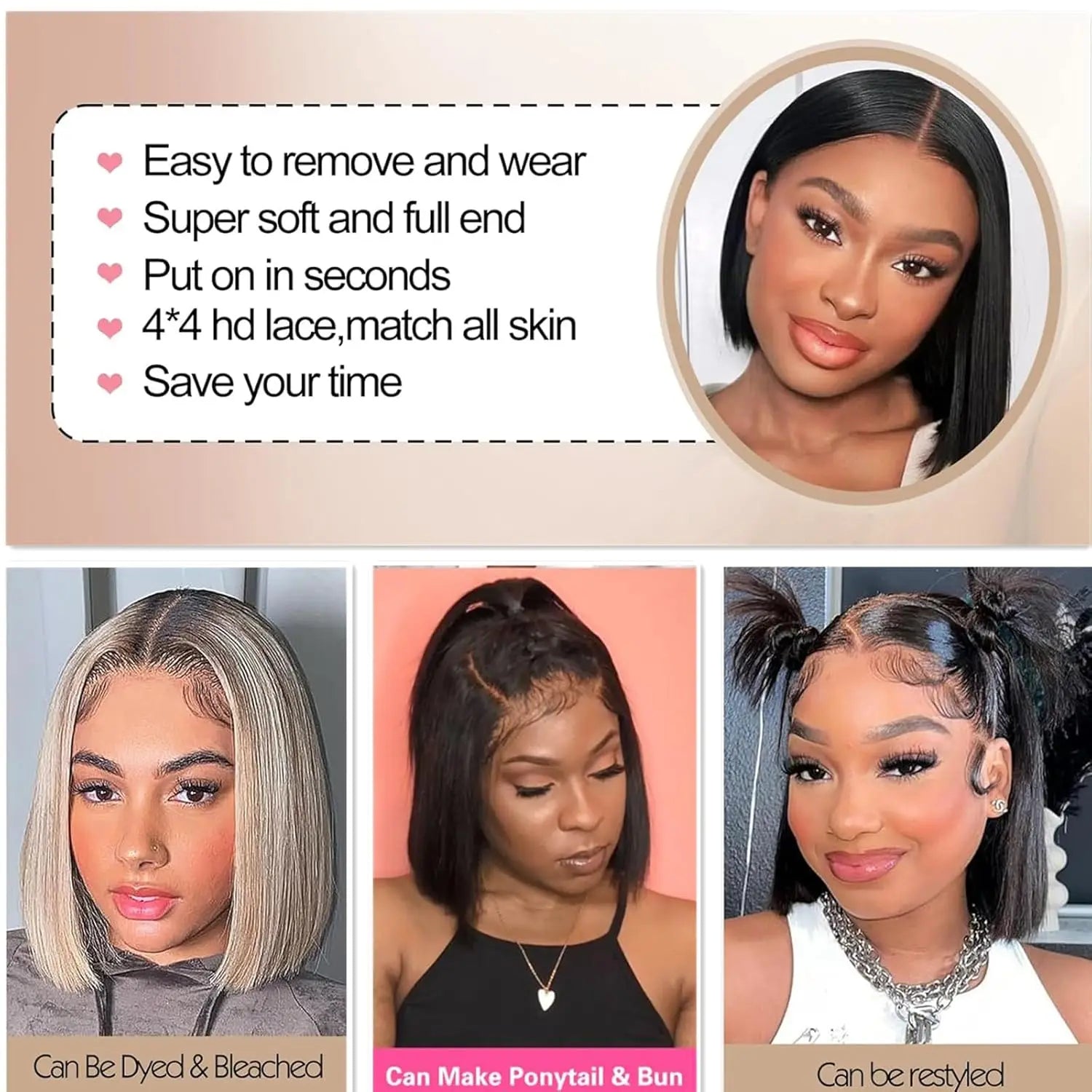 Glueless Wigs Human Hair Wear Go Bob Wigs Straight Lace Front Pre Plucked 13x4 HD Brazilian Transparent Lace Frontal Wig on Sale