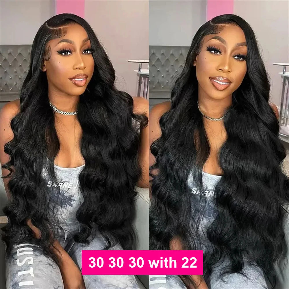 Closure With Bundles 100% Human Hair Body Wave Extensions Frontal 13x4 Lace Closure Peruvian Hair Thick And Smooth Black Color