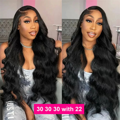 Closure With Bundles 100% Human Hair Body Wave Extensions Frontal 13x4 Lace Closure Peruvian Hair Thick And Smooth Black Color