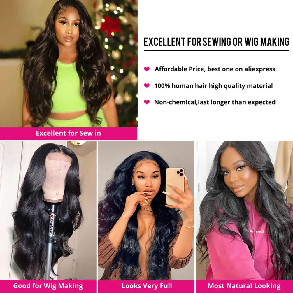 Body Wave Bundles Human Hair With Frontal 100% Natural Human Hair Extensions 3 Bundles With13x4 Transparent Lace Frontal Closure