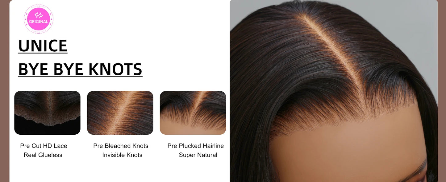 UNICE Hair Fluffy Loose Wave Wig With Curtain Bangs 7x5 Pre Cut Pre Bleached Glueless Wigs Human Hair Ready To Wear 180% Density