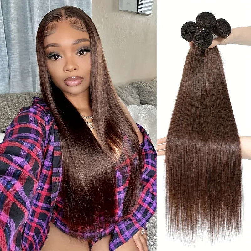 Straight Hair Bundles Human Hair 3 Bundles Brown #4 Color 100% Unprocessed Virgin Hair Bundles Chocolate Brown Straight Bundles