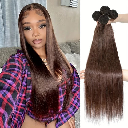 Straight Hair Bundles Human Hair 3 Bundles Brown #4 Color 100% Unprocessed Virgin Hair Bundles Chocolate Brown Straight Bundles