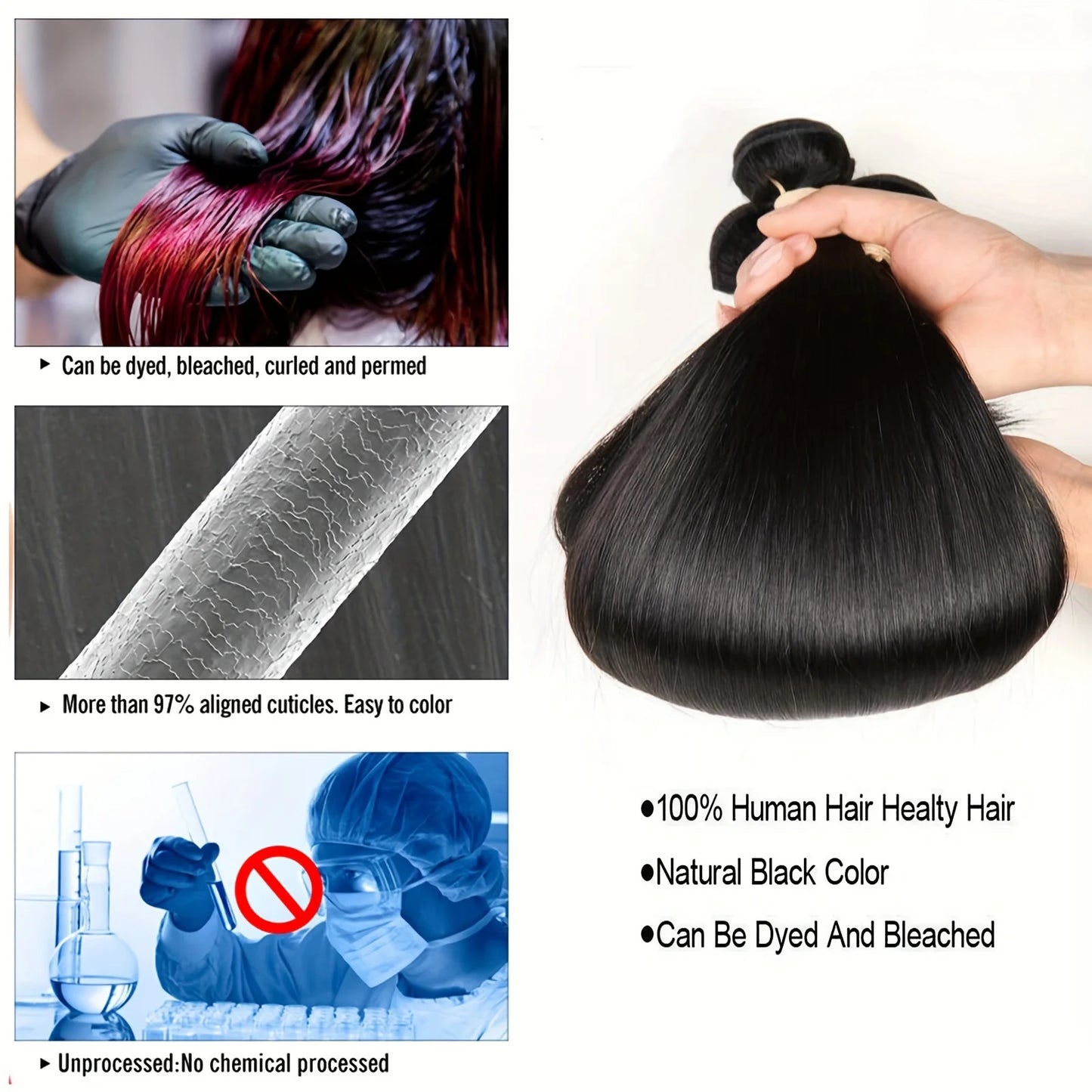 Straight Bundles Human Hair with Frontal Closure Brazilian 100% Human Hair Bundles with 13x4 Lace Frontal Virgin Weave 3 Bundles