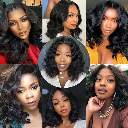 13x4 Lace Frontal Wig Human Hair Short Bob Wig Body Wave 4x4 HD Lace Front Closure Wig Brazilian Virgin Hair Natural Black Color