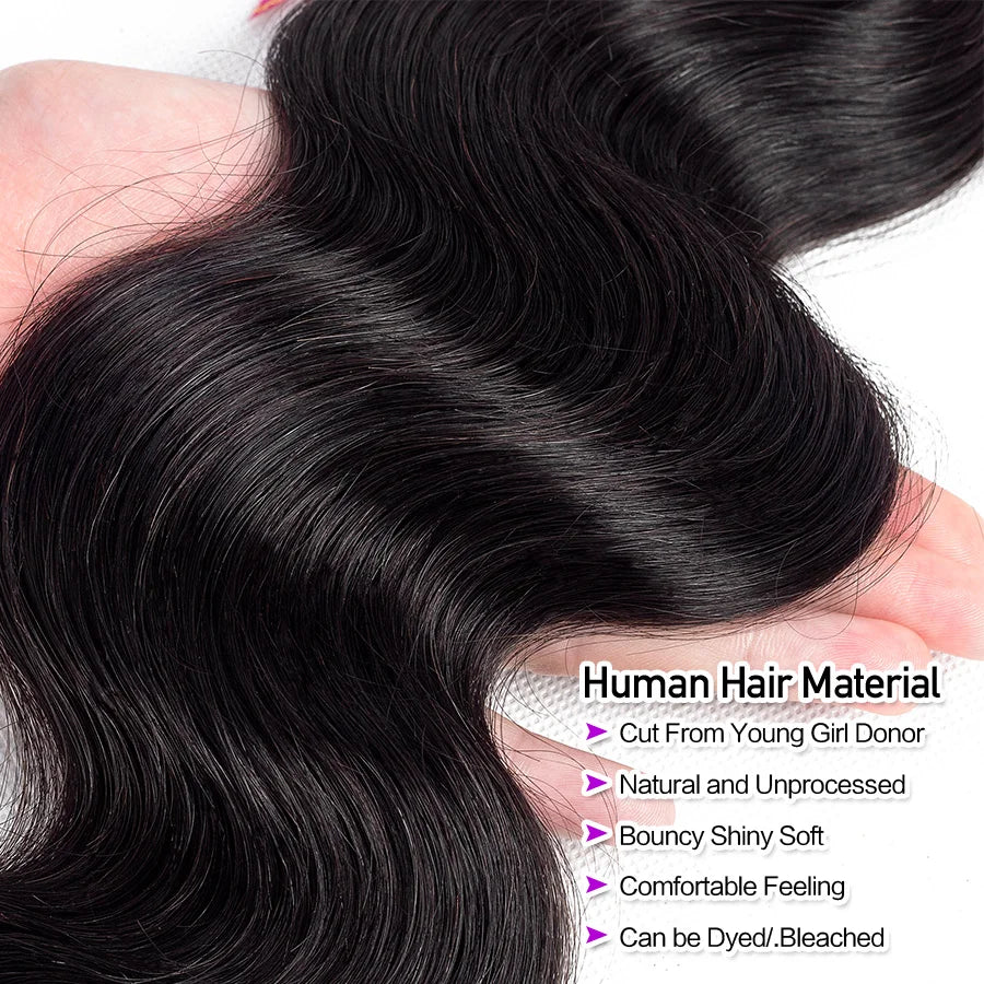 Body Wave Bundle With Frontal 13x4 HD Lace Peruvian 100% Human Hair Extension 3 Bundles With Closure Frontal Natural Color Hair
