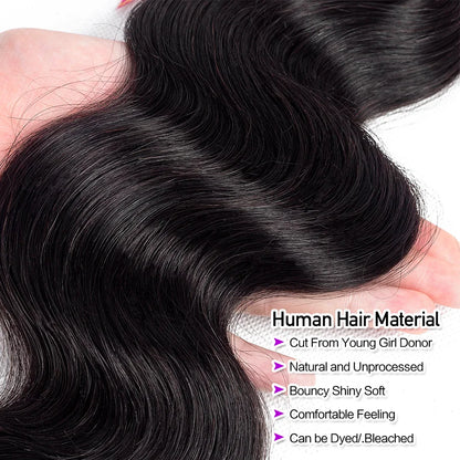 Body Wave Bundle With Frontal 13x4 HD Lace Peruvian 100% Human Hair Extension 3 Bundles With Closure Frontal Natural Color Hair