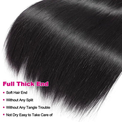 Straight Bundles Human Hair with Frontal Closure Brazilian 100% Human Hair Bundles with 13x4 Lace Frontal Virgin Weave 3 Bundles