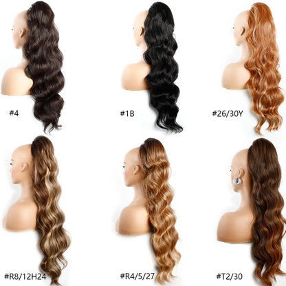 Ponytail Extension Body Wave Drawstring Ponytail Extension 28'' Long Wavy Synthetic Ponytail Hair Extension Clip in Hairpieces